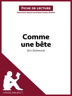 cover image of Comme une bête de Joy Sorman (Fiche de lecture)